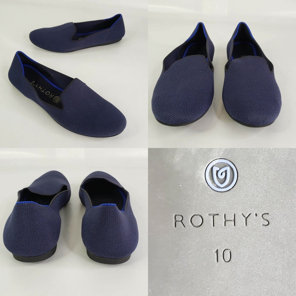 Rothy's The Loafer Women 10 Navy Blue Knit Sustainable Flat Shoes